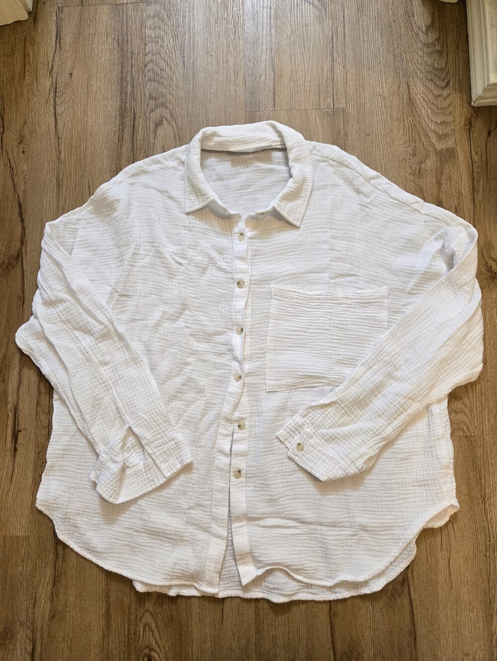 Altar'd State White Gauze Cotton Button-up Shirt Front Pocket Coastal Boho 2X